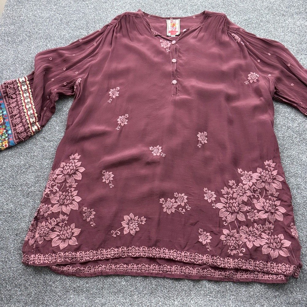 Johnny Was Tunic Top Sz XXL Burgundy Floral Embroidered Lace Boho Indie Peasant - Picture 4 of 16